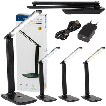 LAMPKA BIURKOWA LED SZKOLNA 9W 3 BARWY ŚWIECENIA SKŁADANA ŁADOWARKA USB