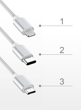 ЗАРЯДНОЕ УСТРОЙСТВО USB 3в1 ДЛЯ IPHONE MICRO TYPE-C 1,2M