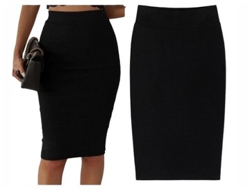 SPÓDNICA MIDI TUBA MODNA CZARNA SPÓDNICA OŁÓWKAOWA DOPASOWANA S/36