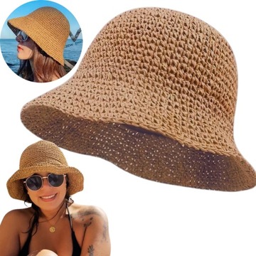KAPELUSZ PLAŻOWY RYBACKI BUCKET DAMSKI BRĄZOWY CZAPKA PRZECIWSŁONECZNY HAT