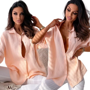 MUŚLINOWA KOSZULA HARTLEY - BRZOSKWINIOWA