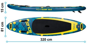 Deska SUP do pływania pompowana Paddle Aquasurf 320cm wiosło i pompka 204KG