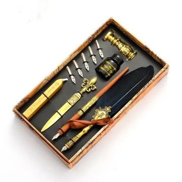 Vintage Calligraphy Feather Dip Fountain Pen Sets Ink Stationery Quill