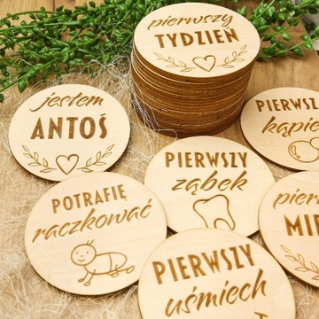 ДЕРЕВЯННЫЕ ТАРЕЛКИ ФОТОКАРТКИ «ПЕРВЫЙ ГОД» НАБОР ИЗ 27 ШТ.