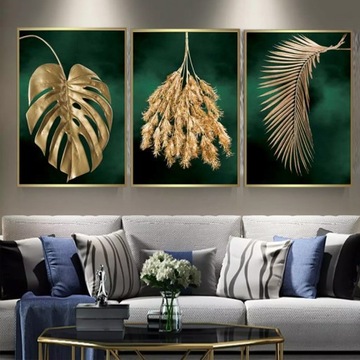 KOMPLET 3x PLAKATY ZŁOTE LIŚCIE MONSTERA A1 50X70