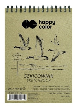 SZKICOWNIK NA SPIRALI PTAKI A6, BIAŁY, 80 ARK, 90G, HAPPY COLOR
