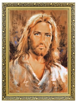 JEZUS CHRYSTUS | OBRAZ NA PŁÓTNIE | PORTRET W ZŁOTEJ ZDOBIONEJ RAMIE 60x80