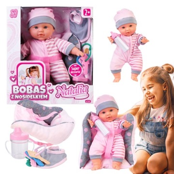 ZESTAW Natalia LALKA BOBAS z Nosidełkiem i Akcesoriami 28 cm +2