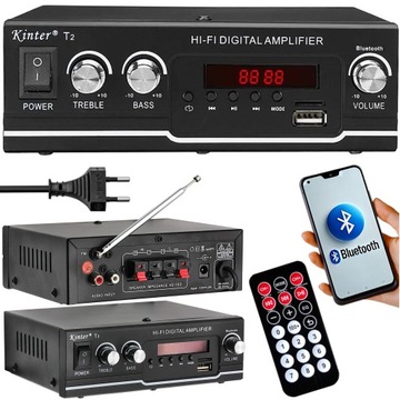 MOCNY WZMACNIACZ AUDIO 2 KANAŁOWY BLUETOOTH 5.0 RADIO FM USB SD RCA PILOT