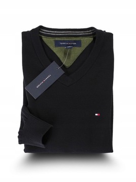 TOMMY HILFIGER CZARNY SWETER MESKI V-Neck M