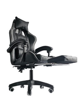 Fotel Gamingowy Biurowy Ergonomiczny Kubełkowy Podnóżek - Czarno / Szary