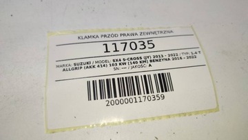 KLIKA PŘEDNÍ PRAVÁ VNĚJŠÍ SUZUKI SX4 S-CROSS FACELIFT ZQ5