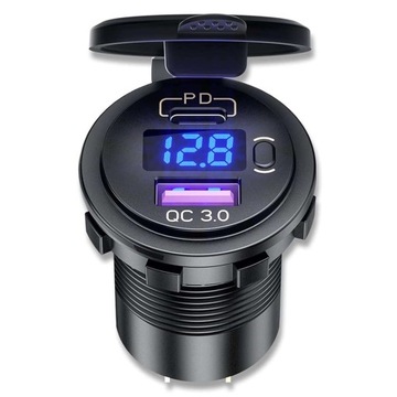 Ładowarka samochodowa USB QC 3.0 USB-C C PD gniazdo zapalniczki Woltomierz