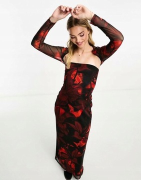 Asos Design vdj maxi ramiona prosta siateczka sukienka print odkryte L NH8