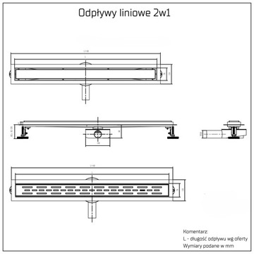 ODPŁYW LINIOWY 2w1 STAL NIERDZEWNA OBROTOWY SYFON 90 cm