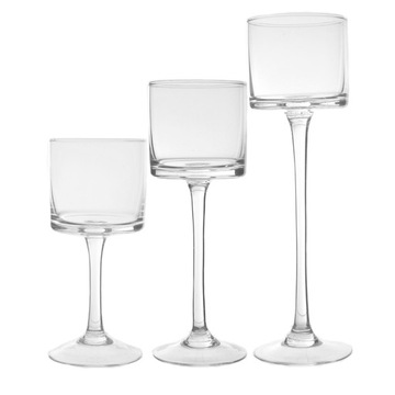 ZESTAW SZKLANYCH ŚWIECZNIKÓW NA NÓŻCE 20,25,30 cm