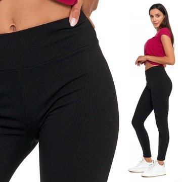 Legginsy Prążkowane Damskie z Wysokim Stanem Modne Fit Getry MORAJ S/M
