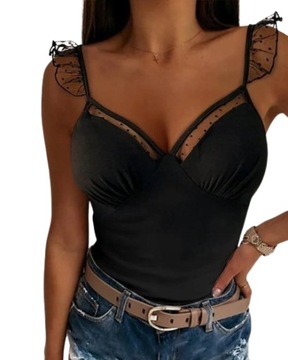Bluzka Z Tiulowymi Detalami Czarny / L-XL