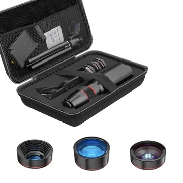 НАБОР ОБЪЕКТИВ ДЛЯ СМАРТФОНА 4 В 1 СО ШТАТИВОМ – 4 ТИПА ЛИНЗ