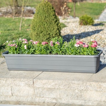 БАЛКОННЫЙ ЦВЕТОЧНЫЙ ГОРШОК КОРОБКА ЦВЕТОЧНЫЙ ГОРШОК 40см + ПОДСТАВКА АНТРАЦИТОВЫЙ