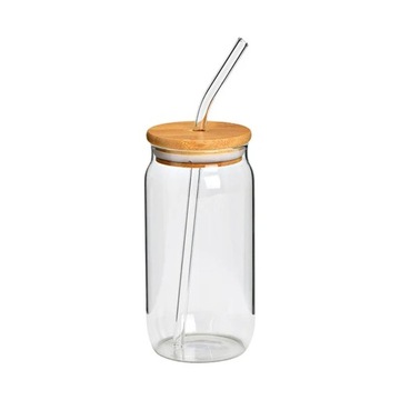 Szklany pojemnik ze słomką 475ml 2 sztuki Bambus