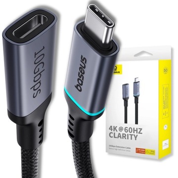 BASEUS SZYBKI PRZEDŁUŻACZ DO KABLA USB C 10Gbps MOCNY PRZEWÓD 0.5m