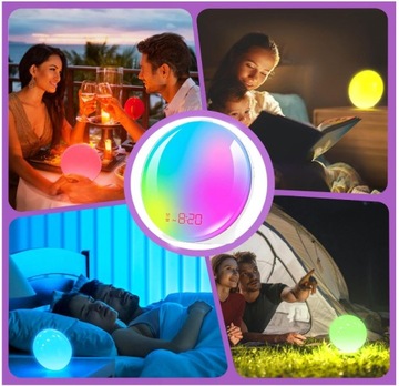 BUDZIK ŚWIETLNY LAMPA RGB RADIO FM NOCNA CYFROWE OBUDZENIE KOLORY DIOD LED