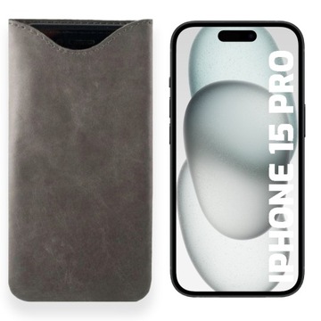 LEO ETUI CASE WSUWKA Z NATURALNEJ POLSKIEJ SKÓRY do IPHONE 15 PRO