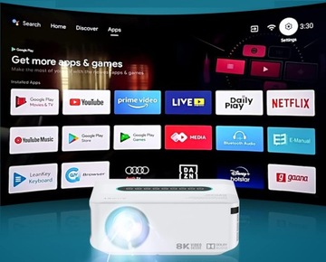 PROJEKTOR RZUTNIK ANDROID SMART TV WIFI FULL HD 12000LM 4K LED BLUETOOTH