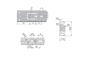 H30 GTV шариковая направляющая для ящиков 300 мм, полное выдвижение L300, грузоподъемность 15 кг