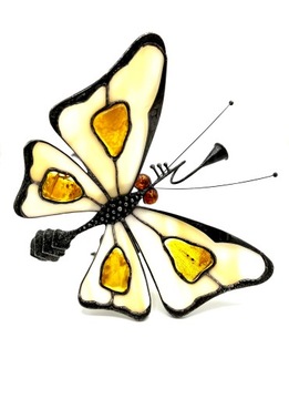Witraż motyl z bursztynem naturalnym