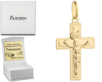 ZŁOTY KRZYŻYK W OZDOBNEJ OPRAWIE 585 GRAWER