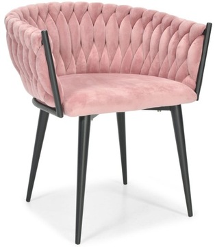 Krzesło tapicerowane do salonu jadalni welurowe glamour ROSA różowo-czarne