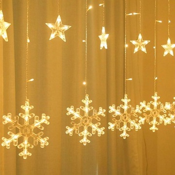 СВЕТОДИОДНЫЕ СВЕТИЛЬНИКИ 2,5М РОЖДЕСТВЕНСКОЕ ОКНО СВЕТ ЗАНАВЕСЫ СНЕЖИНКИ ТЕПЛЫЙ БЕЛЫЙ
