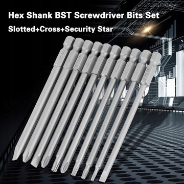 БИТЫ BST LONG BITS 10PC 100MM SLOTS И CROSS SECURITY STAR