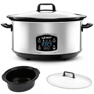 Wolnowar Slow Cooker Garnek ceramiczny 6,5L Yoer 320W INOX LCD +Programator