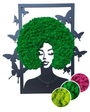 Obraz z mchem chrobotkiem KOBIETA 50cm afro włosy z mchu mech chrobotek
