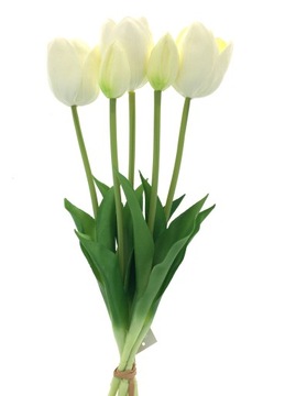 TULIPANY PIANKOWE LIŚCIE GUMOWE BUKIET 5 szt jak ŻYWE