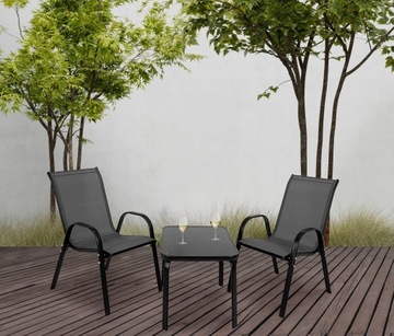 КОМПЛЕКТ САДОВОЙ МЕБЕЛИ БАЛКОН ТЕРРАСА СТОЛ СТОЛ 2x СТУЛЬЯ МАЛАГА СЕРЫЙ