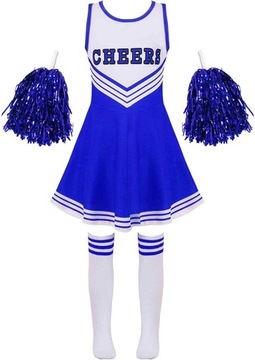 Cheerleaderka przebranie na karnawał dziewczęcy mundurek niebieski 130