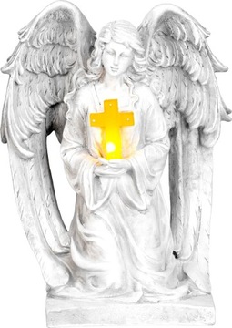 ANIOŁ Z KRZYŻEM ANIOŁEK FIGURKA RZEŹBA DEKORACJA NA GRÓB LED SOLARNA