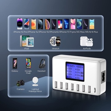 ЗАРЯДНОЕ УСТРОЙСТВО С 8 ПОРТАМИ, С ЖК-ДИСПЛЕЕМ, МНОГОПОРТОВАЯ ЗАРЯДНАЯ СТАНЦИЯ