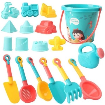 Набор пляжных игрушек для детей из 18 предметов: ведра, лейки, формочки