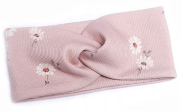 Opaska szeroka przeplatana margaretki brudny róż 38-43 cm