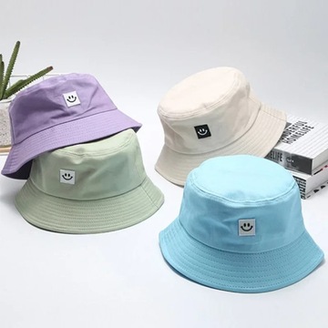 Unisex Bucket Hats Women Pure Colors Smile Sunbonnet Face Sun Hat Outdoor