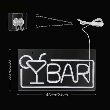 BAR NEON LED ŚWIECĄCY NAPIS SZYLD REKLAMOWY GOTOWY NA DRZWI REKLAMA LOKALU