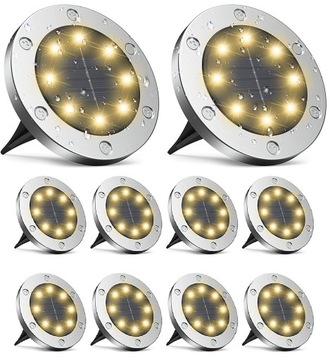 10 x LAMPKI SOLARNE OGRODOWE GRUNTOWE ŚWIECĄCY DYSK 8LED