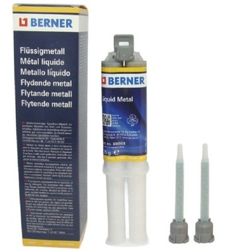 BERNER PŁYNNY METAL KLEJ 25G STRZYKAWKA SZARY + DWA MIESZADŁA