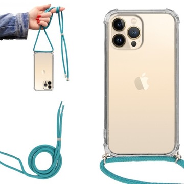 Etui CROSSBODY do IPHONE 13 PRO MAX Turkus Sznurek