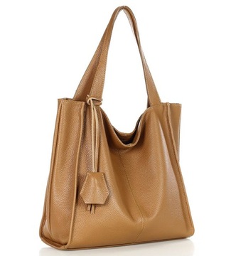 Modna torebka damska skórzany shopper bag MARCO MAZZINI Portofino Max camel